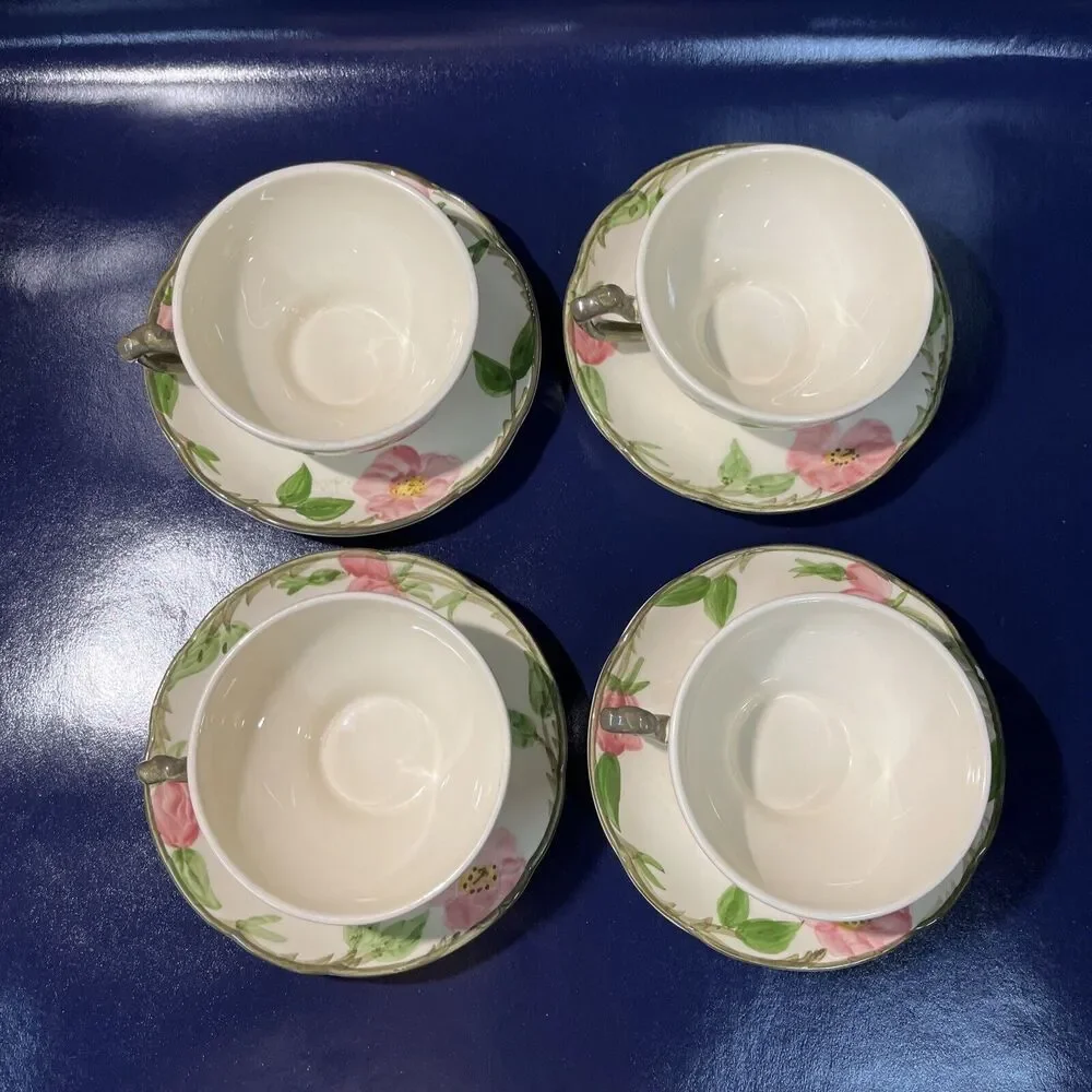 VTG Franciscan Desert Rose Tea Cups & Saucers Set Of 4 Hand Painted USA‎